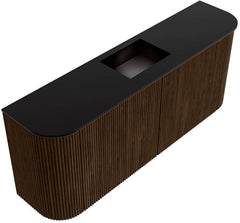 JOYA 103,2cm toiletmeubel ronding links + rechts kleur Walnut. Wastafel FAYE positie Midden Zonder kraangat kleur Urban.