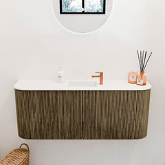 JOYA 103,2cm toiletmeubel ronding links + rechts kleur Dusk. Wastafel FAYE positie Midden 1 kraangat kleur Talc.