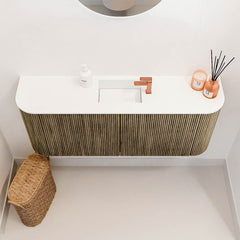 JOYA 103,2cm toiletmeubel ronding links + rechts kleur Dusk. Wastafel FAYE positie Midden 1 kraangat kleur Talc.