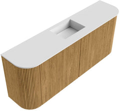 JOYA 103,2cm toiletmeubel ronding links + rechts kleur Oak. Wastafel FAYE positie Midden 1 kraangat kleur Talc.