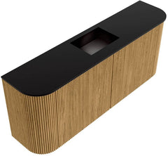 JOYA 103,2cm toiletmeubel ronding links + rechts kleur Oak. Wastafel FAYE positie Midden 1 kraangat kleur Urban.