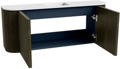 JOYA 103,2cm toiletmeubel ronding links + rechts kleur Shadow. Wastafel FAYE positie Midden 1 kraangat kleur Talc.