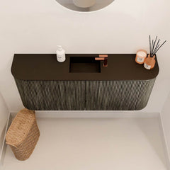 JOYA 103,2cm toiletmeubel ronding links + rechts kleur Shadow. Wastafel FAYE positie Midden 1 kraangat kleur Urban.