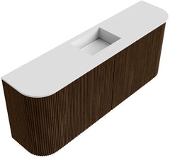 JOYA 103,2cm toiletmeubel ronding links + rechts kleur Walnut. Wastafel FAYE positie Midden 1 kraangat kleur Talc.