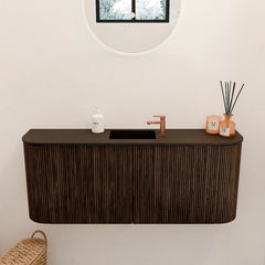 JOYA 103,2cm toiletmeubel ronding links + rechts kleur Walnut. Wastafel FAYE positie Midden 1 kraangat kleur Urban.