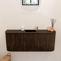 JOYA 103,2cm toiletmeubel ronding links + rechts kleur Walnut. Wastafel FAYE positie Midden 1 kraangat kleur Urban.