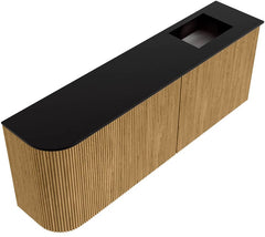 JOYA 111,6cm toiletmeubel ronding links kleur Oak. Wastafel FAYE positie Rechts 1 kraangat kleur Urban.