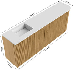 JOYA 111,6cm toiletmeubel ronding rechts kleur Ruby. Wastafel FAYE positie Links Zonder kraangat kleur Urban.