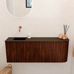 JOYA 111,6cm toiletmeubel ronding rechts kleur Ruby. Wastafel FAYE positie Links Zonder kraangat kleur Urban.