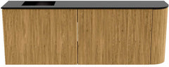 JOYA 111,6cm toiletmeubel ronding rechts kleur Oak. Wastafel FAYE positie Links 1 kraangat kleur Urban.