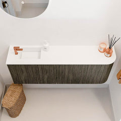 JOYA 111,6cm toiletmeubel ronding rechts kleur Shadow. Wastafel FAYE positie Links 1 kraangat kleur Talc.