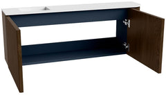 JOYA 111,6cm toiletmeubel ronding rechts kleur Walnut. Wastafel FAYE positie Links 1 kraangat kleur Talc.