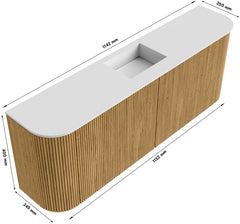 JOYA 113,2cm toiletmeubel ronding links + rechts kleur Dusk. Wastafel FAYE positie Midden Zonder kraangat kleur Talc.