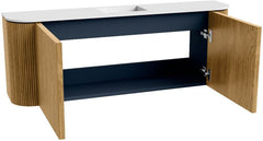 JOYA 113,2cm toiletmeubel ronding links + rechts kleur Oak. Wastafel FAYE positie Midden Zonder kraangat kleur Talc.