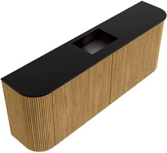 JOYA 113,2cm toiletmeubel ronding links + rechts kleur Oak. Wastafel FAYE positie Midden Zonder kraangat kleur Urban.