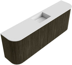 JOYA 113,2cm toiletmeubel ronding links + rechts kleur Shadow. Wastafel FAYE positie Midden Zonder kraangat kleur Talc.