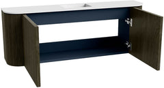 JOYA 113,2cm toiletmeubel ronding links + rechts kleur Shadow. Wastafel FAYE positie Midden Zonder kraangat kleur Talc.