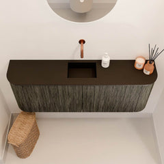 JOYA 113,2cm toiletmeubel ronding links + rechts kleur Shadow. Wastafel FAYE positie Midden Zonder kraangat kleur Urban.