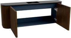 JOYA 113,2cm toiletmeubel ronding links + rechts kleur Walnut. Wastafel FAYE positie Midden Zonder kraangat kleur Urban.