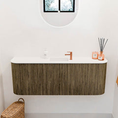 JOYA 113,2cm toiletmeubel ronding links + rechts kleur Dusk. Wastafel FAYE positie Midden 1 kraangat kleur Talc.