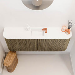 JOYA 113,2cm toiletmeubel ronding links + rechts kleur Dusk. Wastafel FAYE positie Midden 1 kraangat kleur Talc.