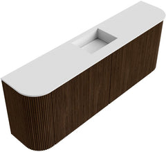 JOYA 113,2cm toiletmeubel ronding links + rechts kleur Walnut. Wastafel FAYE positie Midden 1 kraangat kleur Talc.