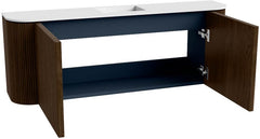 JOYA 113,2cm toiletmeubel ronding links + rechts kleur Walnut. Wastafel FAYE positie Midden 1 kraangat kleur Talc.