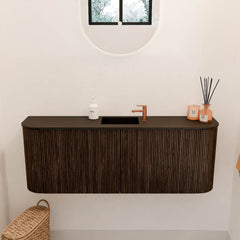 JOYA 113,2cm toiletmeubel ronding links + rechts kleur Walnut. Wastafel FAYE positie Midden 1 kraangat kleur Urban.