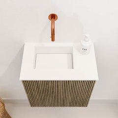 JOYA 40cm toiletmeubel kleur Dusk. Wastafel FAYE positie Links Zonder kraangat kleur Talc