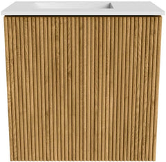 JOYA 40cm toiletmeubel kleur Oak. Wastafel FAYE positie Links Zonder kraangat kleur Talc.