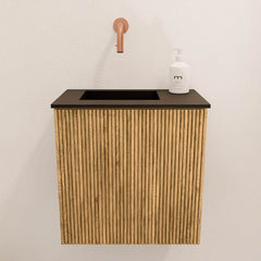 JOYA 40cm toiletmeubel kleur Oak. Wastafel FAYE positie Links Zonder kraangat kleur Urban