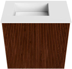 JOYA 40cm toiletmeubel kleur Ruby. Wastafel FAYE positie Links Zonder kraangat kleur Talc