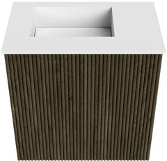 JOYA 40cm toiletmeubel kleur Shadow. Wastafel FAYE positie Links Zonder kraangat kleur Talc