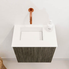 JOYA 40cm toiletmeubel kleur Shadow. Wastafel FAYE positie Links Zonder kraangat kleur Talc