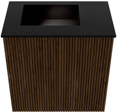 JOYA 40cm toiletmeubel kleur Walnut. Wastafel FAYE positie Links Zonder kraangat kleur Urban.