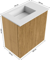 JOYA 40cm toiletmeubel kleur Dusk. Wastafel FAYE positie Links 1 kraangat kleur Talc