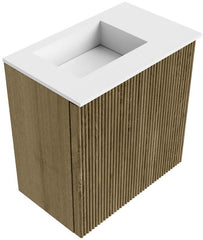 JOYA 40cm toiletmeubel kleur Dusk. Wastafel FAYE positie Links 1 kraangat kleur Talc