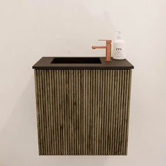 JOYA 40cm toiletmeubel kleur Dusk. Wastafel FAYE positie Links 1 kraangat kleur Urban