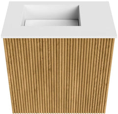 JOYA 40cm toiletmeubel kleur Oak. Wastafel FAYE positie Links 1 kraangat kleur Talc