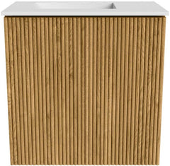 JOYA 40cm toiletmeubel kleur Oak. Wastafel FAYE positie Links 1 kraangat kleur Talc