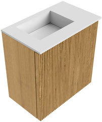 JOYA 40cm toiletmeubel kleur Oak. Wastafel FAYE positie Links 1 kraangat kleur Talc