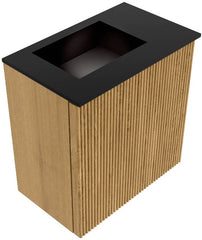 JOYA 40cm toiletmeubel kleur Oak. Wastafel FAYE positie Links 1 kraangat kleur Urban.