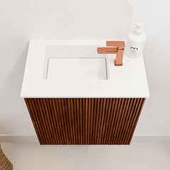 JOYA 40cm toiletmeubel kleur Ruby. Wastafel FAYE positie Links 1 kraangat kleur Talc.