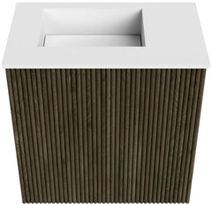 JOYA 40cm toiletmeubel kleur Shadow. Wastafel FAYE positie Links 1 kraangat kleur Talc