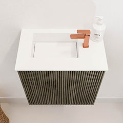 JOYA 40cm toiletmeubel kleur Shadow. Wastafel FAYE positie Links 1 kraangat kleur Talc