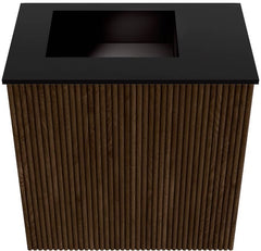 JOYA 40cm toiletmeubel kleur Walnut. Wastafel FAYE positie Links 1 kraangat kleur Urban