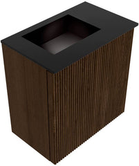 JOYA 40cm toiletmeubel kleur Walnut. Wastafel FAYE positie Links 1 kraangat kleur Urban