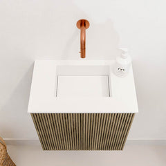 JOYA 40cm toiletmeubel kleur Dusk. Wastafel FAYE positie Midden Zonder kraangat kleur Talc.