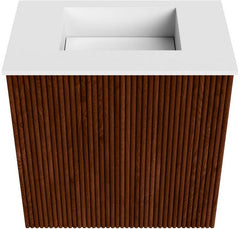 JOYA 40cm toiletmeubel kleur Ruby. Wastafel FAYE positie Midden Zonder kraangat kleur Talc.