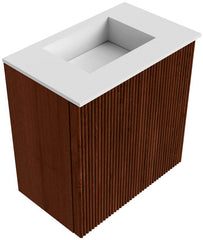 JOYA 40cm toiletmeubel kleur Ruby. Wastafel FAYE positie Midden Zonder kraangat kleur Talc.